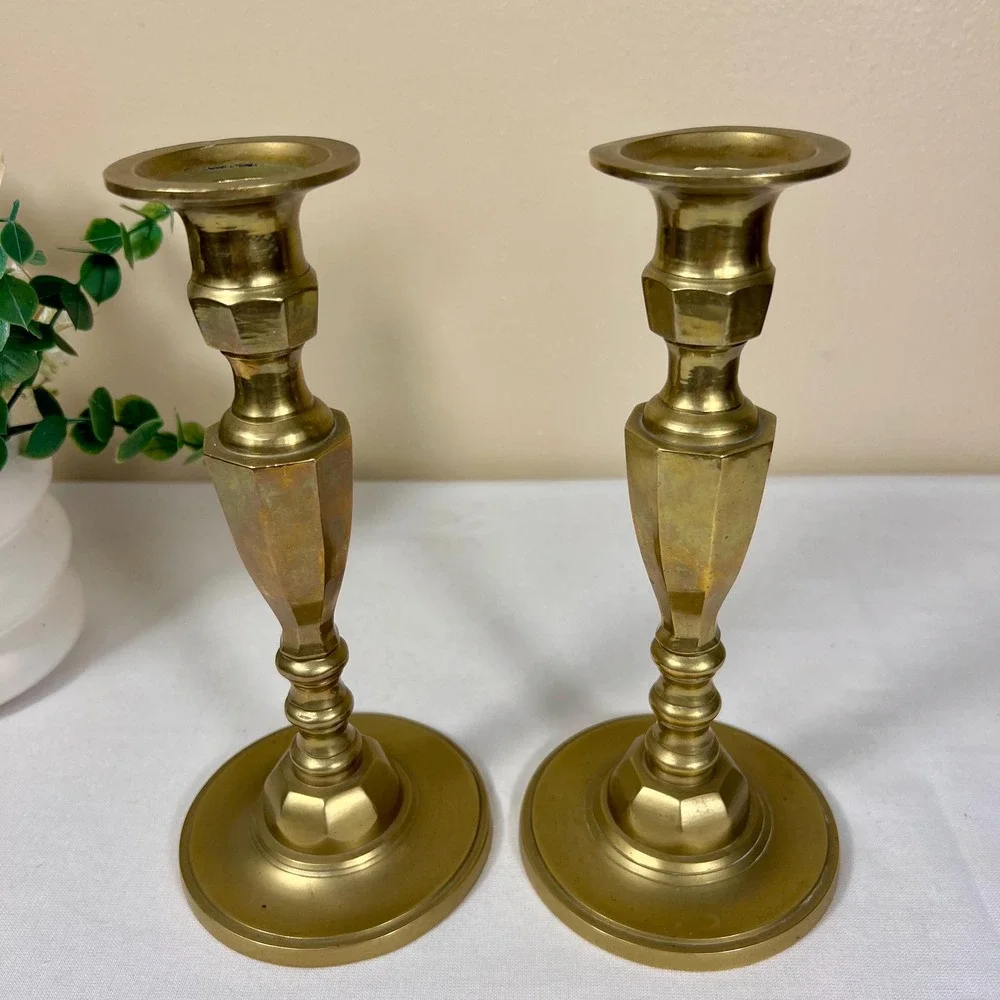 Vintage Brass Gold Candlestick Holders | Set of 2